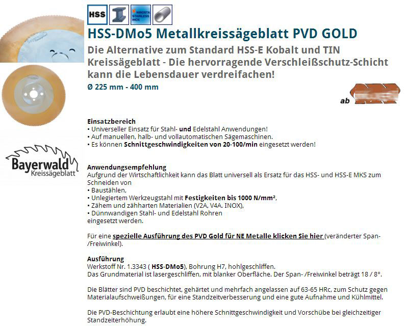 HSS Sägeblätter PVD Gold